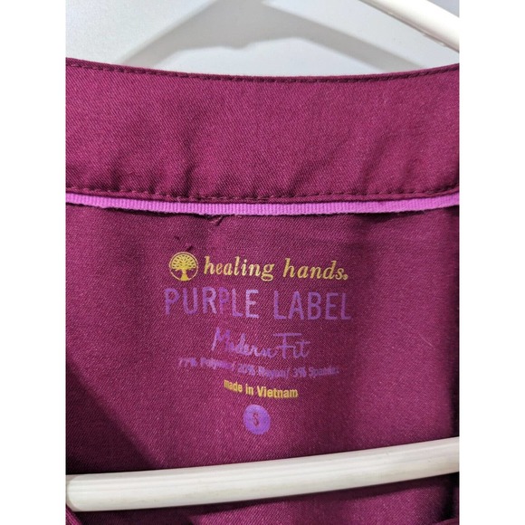 Women's Royal Burgundy Red Purple Label By Healing Hands Scrub Top Size Small - Picture 4 of 7